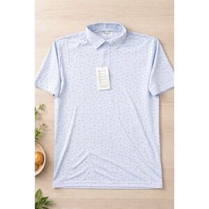 Collars & Co Featherweight Polo Shirt Mens Large Blue Drink Print Short Sleeve